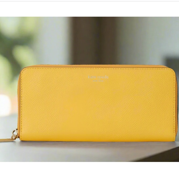 kate spade Handbags - Kate Spade Margaux Continental Zip Wallet Womens Yellow Leather Slim Box